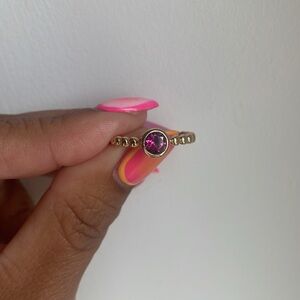14k yellow gold Bezel Rhodolite s7 Bead Band Ring